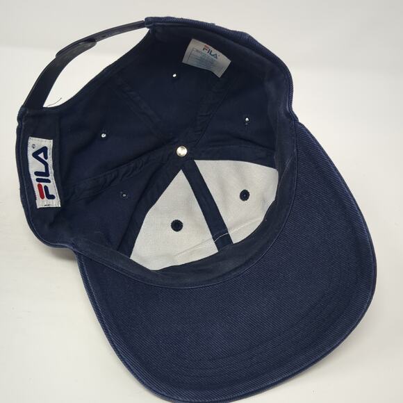 FILA Snapback Cap Blue One Size Adjustable Embroidered Vented Holes Cotton - Picture 7 of 10